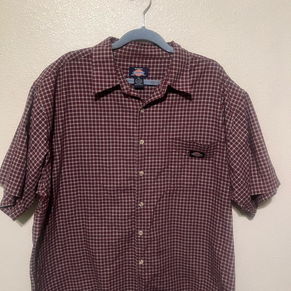 Dickies Men's Burgundy Plaid Button Down Shirt - Picture 3 of 7